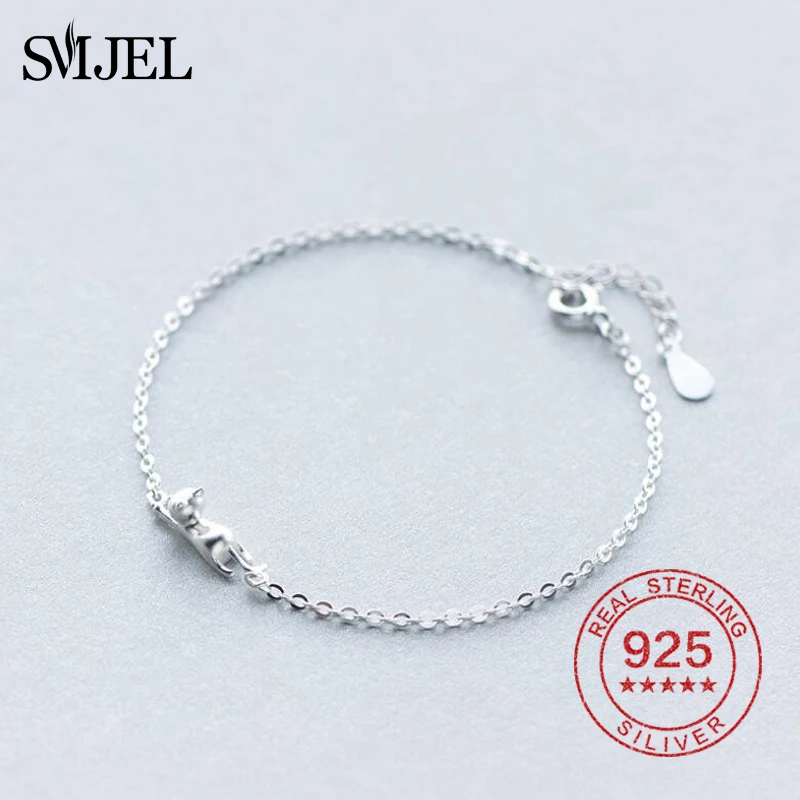 SMJEL 100% Стерлинговое Серебро 925 пробы милые Висячие браслеты с котом для женщин и