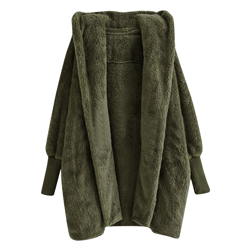 Однотонное зимнее пальто из искусственного меха с длинным рукавом, Свободная Женская Повседневная Верхняя одежда с капюшоном