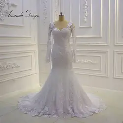 Аманда дизайн hochzeitskleid с длинным рукавом Кружева Русалка свадебное платье