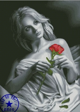 CS-1044 cross stitch kit girl with rose flower, lady woman and rose.jpg