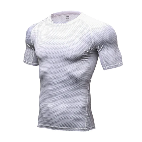 Quick Dry Workout Running Shirt Compression Fitness Tops Breathable Jersey Gym T-shirts Clothing Rashguard Male Sport Shirts Men white