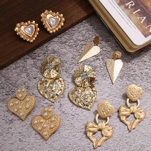 Yhpup винтажные милые геометрические серьги-гвоздики в форме сердца из цинкового сплава, массивные золотые серьги для женщин, вечерние серьги в виде букле d'oreille femme