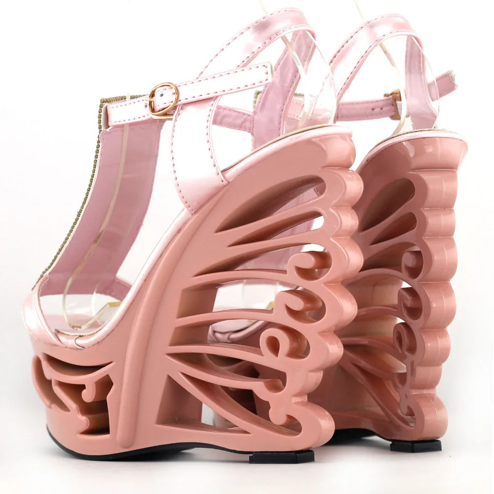 À T Mariage Talons Sandales Cale Mariée argent Papillon Lf51803 silver Pink strap Rose qXExAnwz