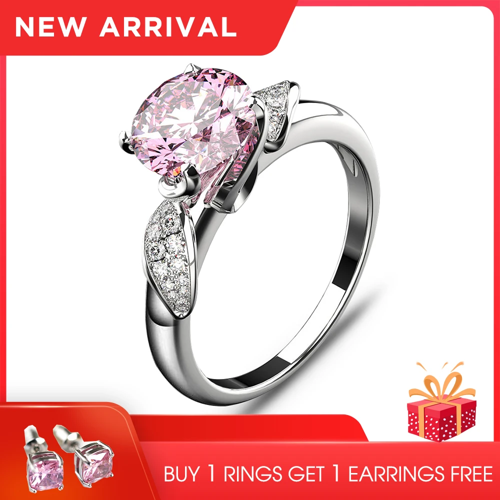 

PANSYSEN 100% Real 925 Sterling Silver Couple Engagement Rings For Women 2019 Original New Design 8mm Round Finger Cocktail Ring