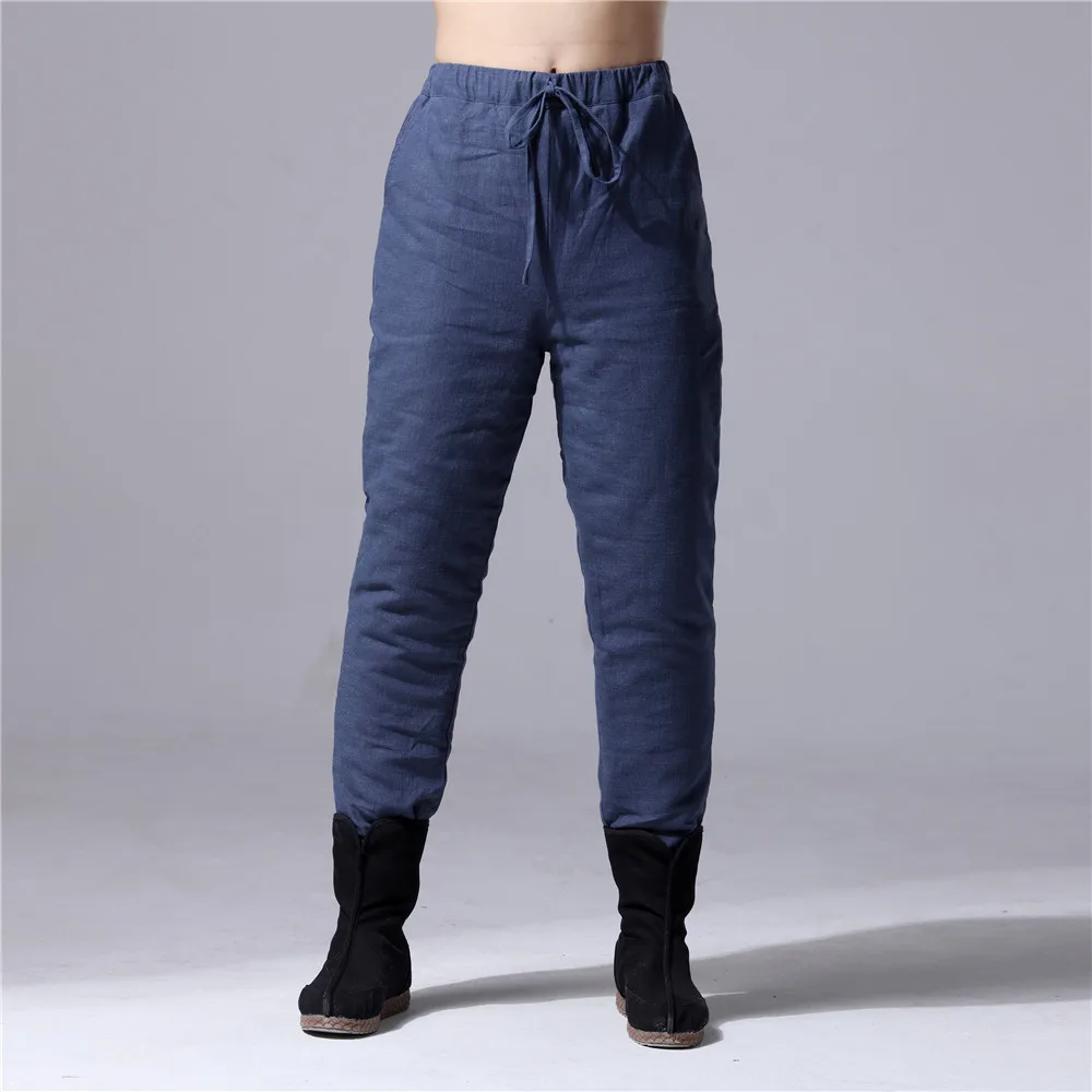Men Winter Cotton Padded Linen Pant Male Soft Comfortable Warm Casual
