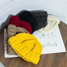 Корейские шапки, шапка для женщин и мужчин, осенне-зимний утепленный теплый трикотаж, шапка для пары, повседневная шерстяная простая однотонная шапка H7312