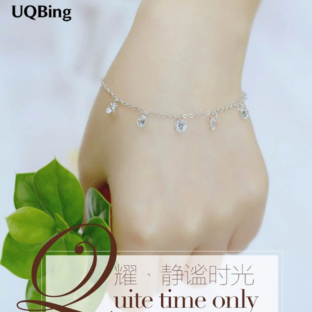 Free Shipping 925 Sterling Silver Bracelets Crystal Charm Silver Chain Bracelets Jewelry For Girl Srebrna bransoletka pulsera
