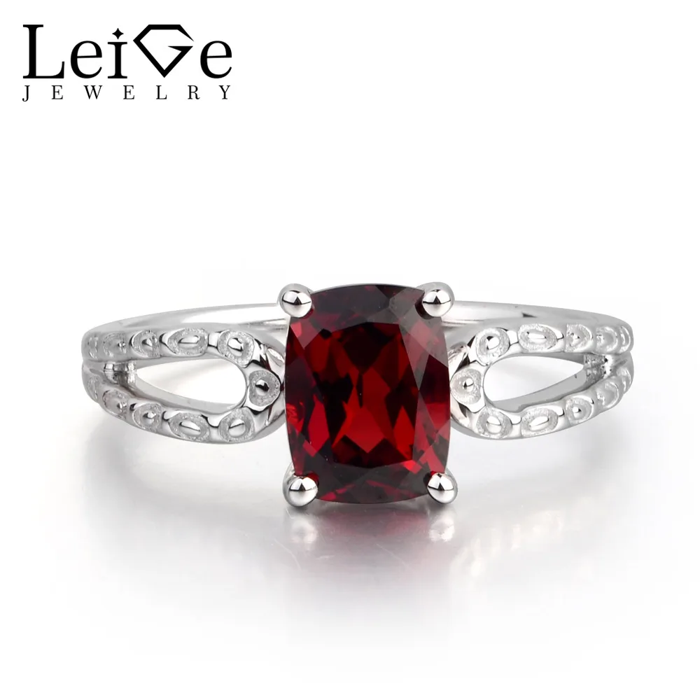 Лейдж ювелирные натуральный красный гранат Подушка Cut обручальные кольца января камень стерлингового серебра 925 Fine Jewelry Лейдж ювелирные натуральный красный гранат Подушка Cut обручальные кольца января камень стерлингового серебра 925 Fine Jewelry