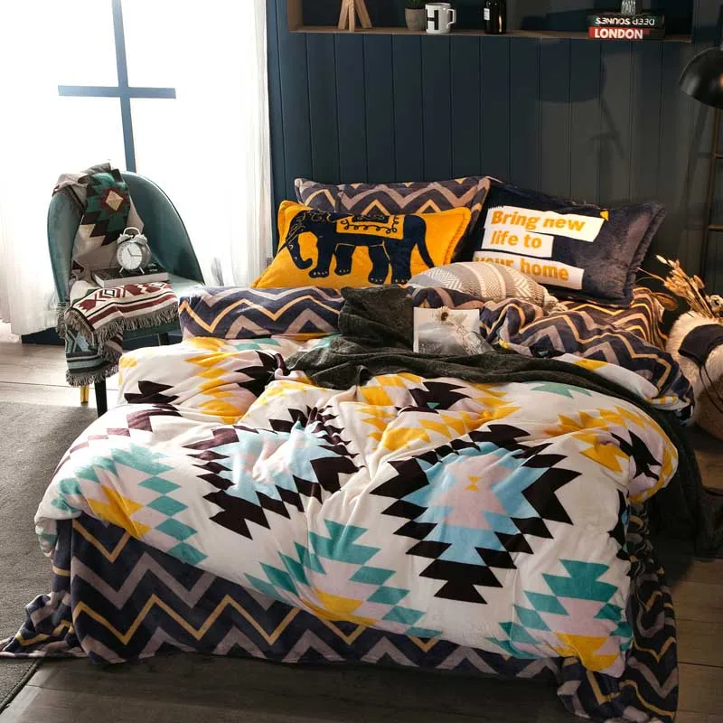 

Starry sky Elephant Bear Fashion Fish Cashmere bedding set Comfortable and Healthy Duvet cover Flat sheet Pillowcase bedsheet