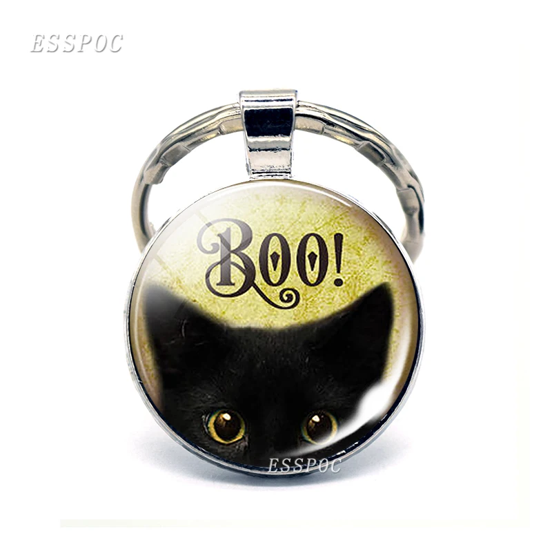 BOO! Хэллоуин Черный кот стеклянный купол на брелок кулон трюк или лечение ювелирные изделия милый котенок брелок подарки на день рождения - Цвет: as show