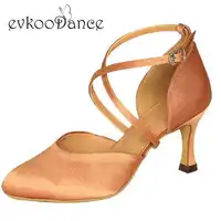 ส้นสูง7เซนติเมตรZapatosเดBaileซัลซ่าซาตินสีน้ำตาลสีกากีสีดำตาลขนาดสหรัฐ4-12 Comfortรองเท้าเต้นรำบอลรูมสำหรับผู้หญิงNB020