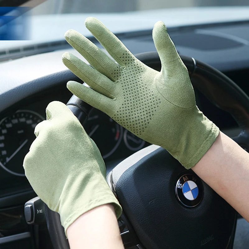 Spring Summer Faux Suede Gloves Men Women Thin Breathable Short Sunscreen Driving Gloves Full Fingers SZ008W