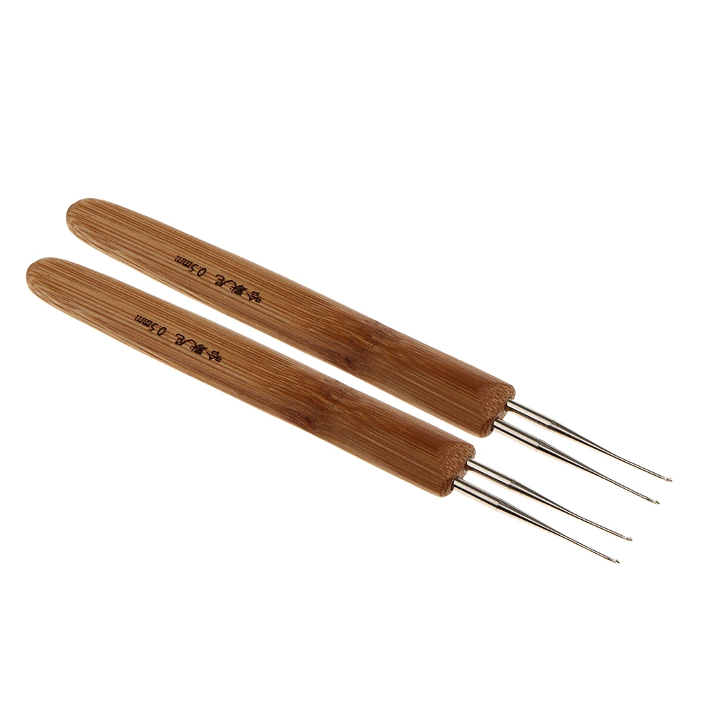 2pcs Bamboo Hair Extensions Weaving Crochet Needles Double Dreading Hooks Dreadlock Tool for Braid Craft 0.5mm 0.75mm