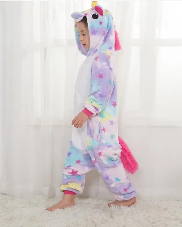 Stars Unicorn Pajamas For  Children  Winter Cute Animal Flannel Hoodie Pyjama Kid Sleepwear Pajama Unicornio