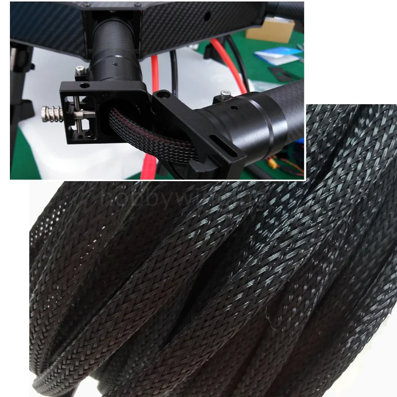 Agriculture drone 8mm / 10mm telescopic braided hose PET snakeskin net tube wire protection wire black 10 meters