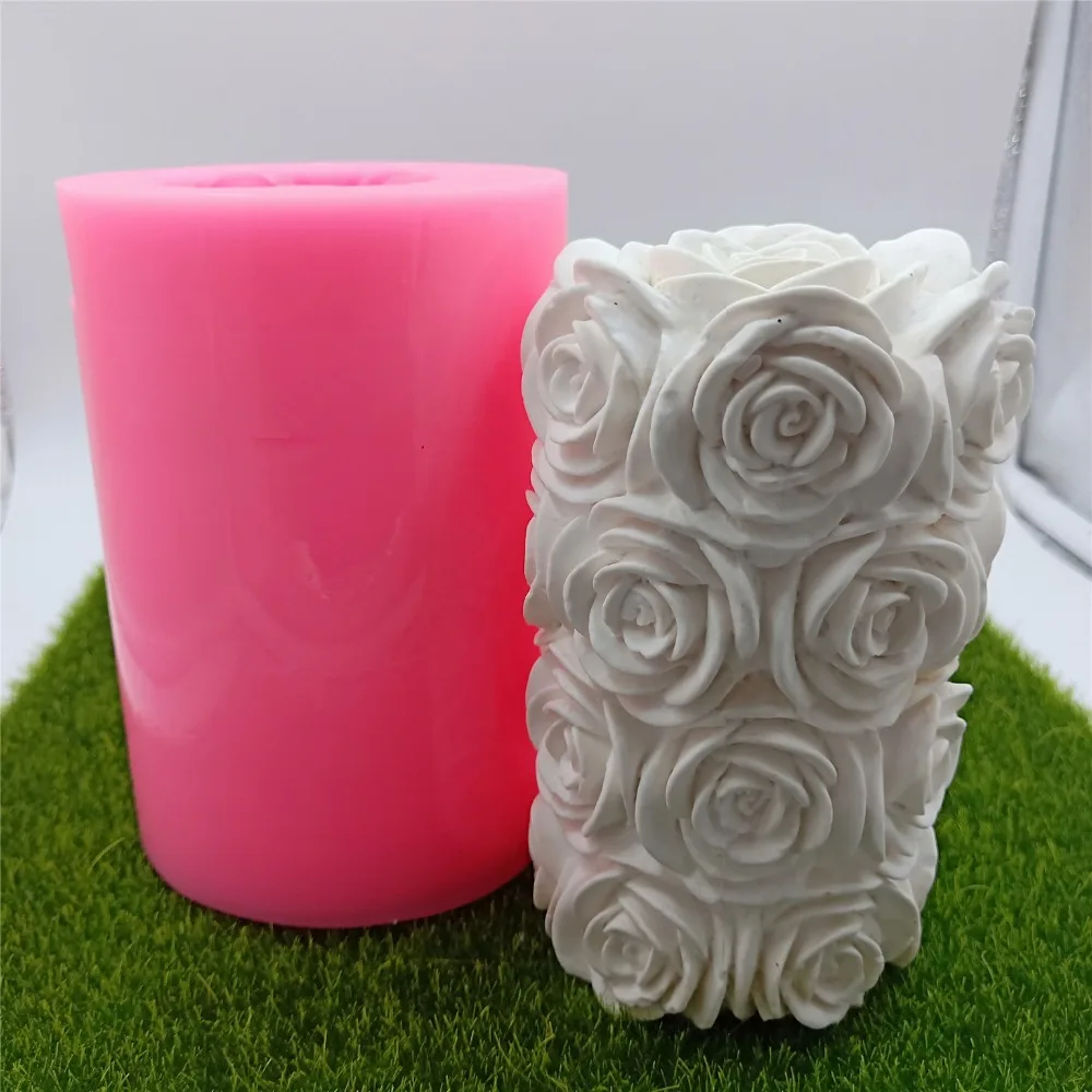 Buy Big Size Rose Design Cylinder Silicone Candle Mold