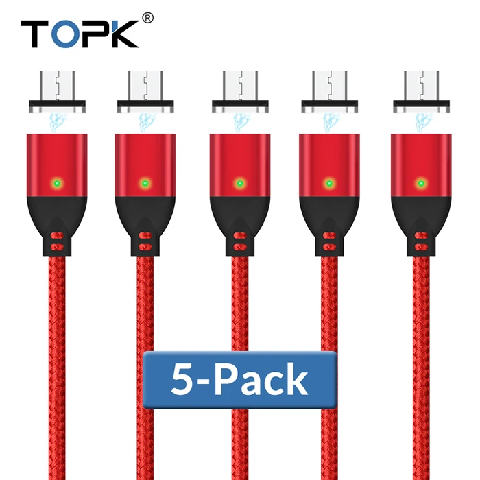 TOPK [5-Pack] 1M 3A Быстрый зарядный Магнитный Micro USB кабель для samsung s6 s4 Note 6 5 для Xiaomi 4X Note 4 для huawei P8 Lite - Цвет: Red Cable