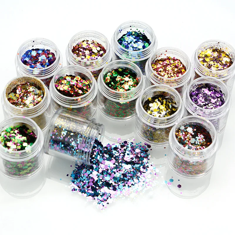 50g/bag Chunky Glitter Nail Sequins Iridescent Flakes Ultra-thin Colorful Mixed Paillette Festival Glitter Cosmetic Face Glitter