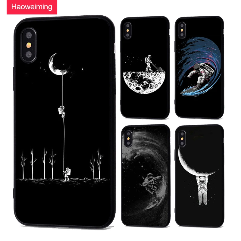 Newest Space Moon Astronaut Phone Case For iphone 7 8 X 5 6 7plus XR XS Max Planet Star Frosted Soft Back Cover |