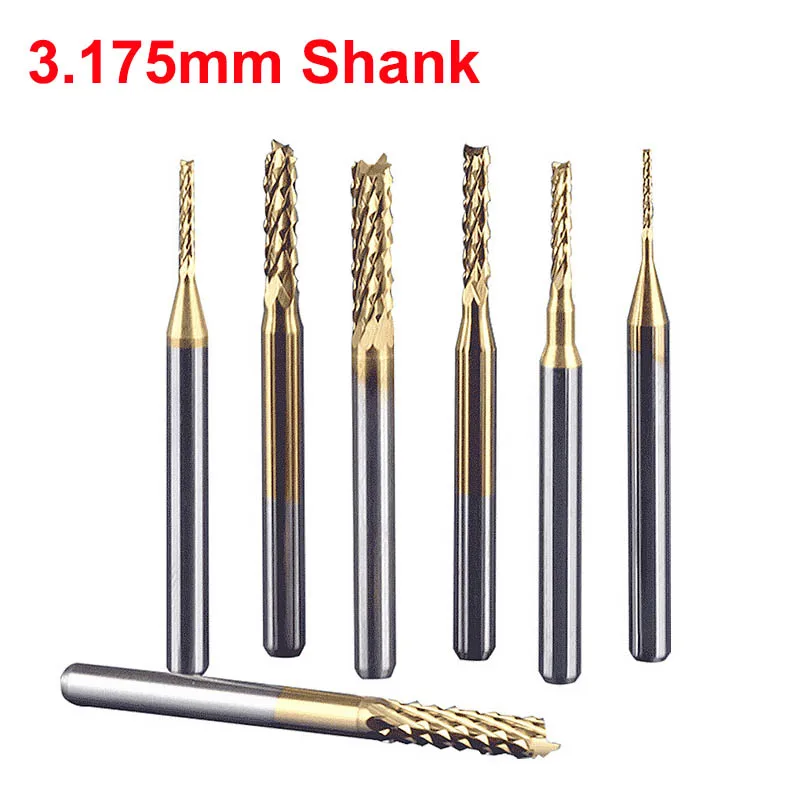 

1pcs 3.175mm TiN Coating Corn End Mill Cutter PCB Milling Bits for PVC PCB CNC Machine Router Bits 0.6mm To 3.175mm Cutting Tool