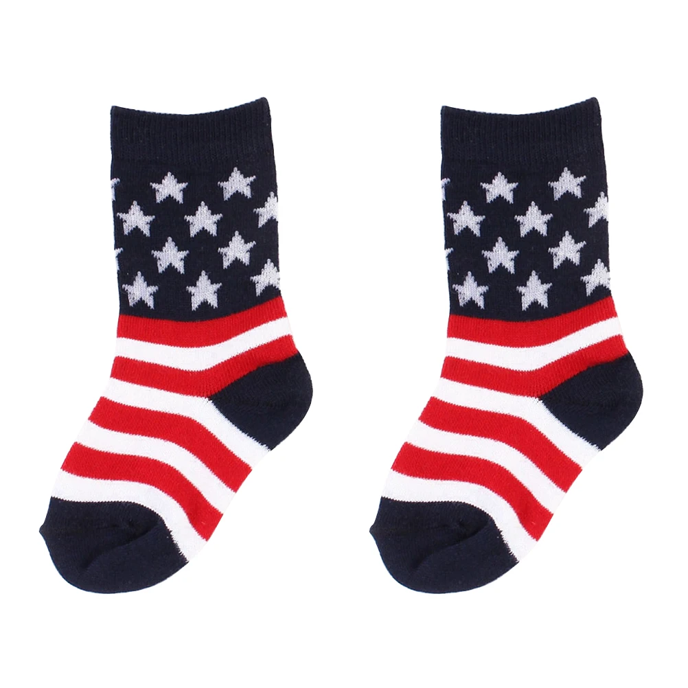Boys Girls Combed Cotton Socks USA American Flag Printed Stars