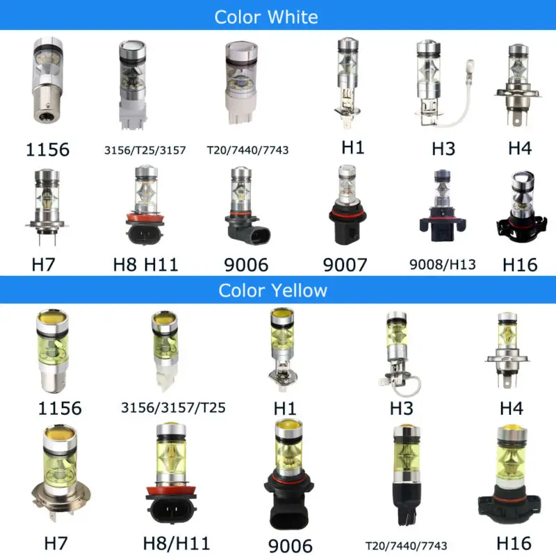 2 шт. 100 Вт H1 H7 светодиодный лампы Противотуманные фары Дневные Фары Светильник H4 H11 H16 9005 9006 12V 24V Автомобильный светильник 6000K 3000K Белый Желтый янтарь для tacoma светодиодный