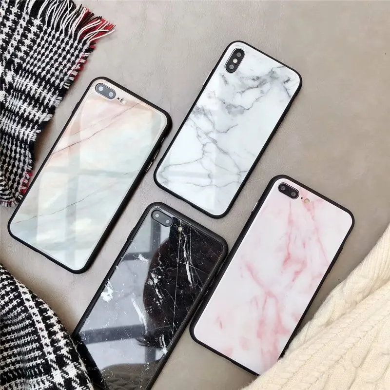 Luxury Marble Tempered Glass Case For iPhone X XR XS Max Cover Soft