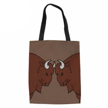 Милые Мультяшные сумки для покупок с принтом буйвола женские большие сумки на плечо пляжная сумка для женщин Kawaii Льняная сумка многоразового использования