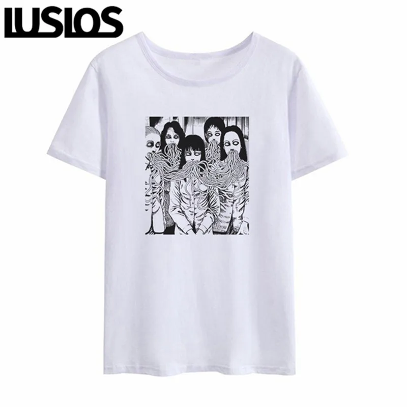 

LUS LOS New Arrival Summer Short Sleeves White Top Punk Style Streetwear Tee Trendy Clothes for Women quite personality T-Shirts