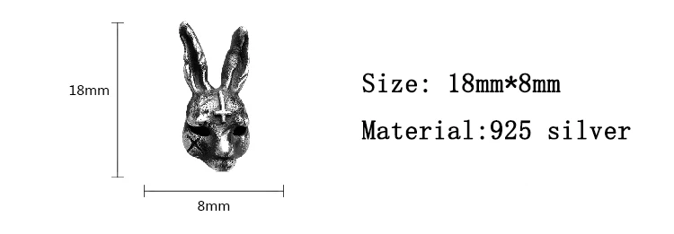 Ювелирное изделие, темный череп серьги 925 пробы серебро гипоаллергенный, имеет женскую индивидуальность кролик серьги