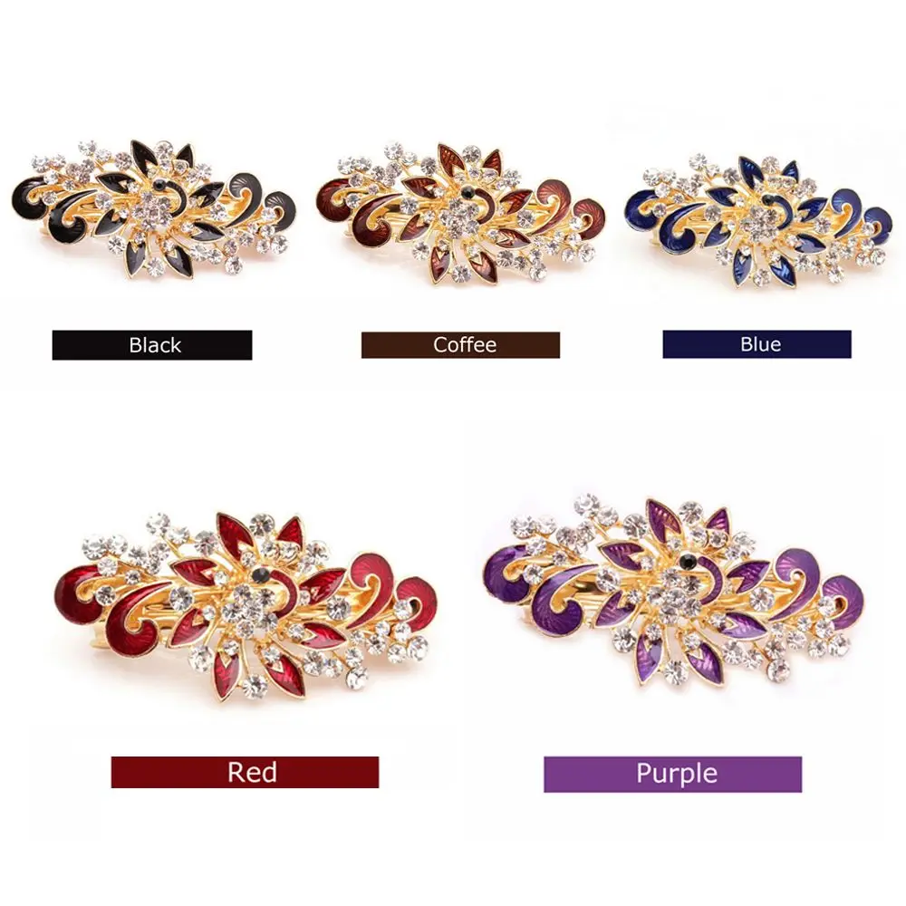 1PC Colorful Metal Hair Clips Shinning Crystal Rhinestones Peacock Hairpin Women Girls Headwear Barrettes Hair Styling Tools