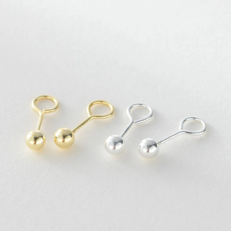 Настоящее серебро 990 пробы, серьги для женщин, мужчин, девочек и мальчиков, маленькие шариковые кривые серьги, серьги-гвоздики, модные ювелирные изделия