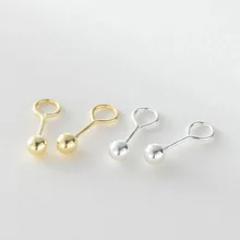 Настоящее серебро 990 пробы, серьги для женщин, мужчин, девочек и мальчиков, маленькие шариковые кривые серьги, серьги-гвоздики, модные ювелирные изделия