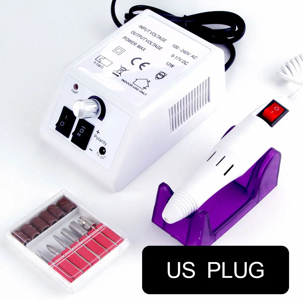 20000 ОБ/мин дрель для ногтей, электрический аппарат для маникюра, гель для удаления кутикулы, фрезерные сверла, набор фрез для педикюра, машина для полировки ногтей - Цвет: White US PlUG