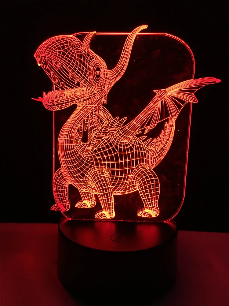 Птерозавр даргон 3D лампа светодиодный USB Иллюзия ночной Светильник многоцветный