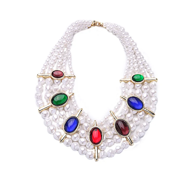 

Shi Jie Designer Noble Big Necklace Collar Imitation Simulated Pearl High Quality Choker Resin Acrylic Colorful Necklaces
