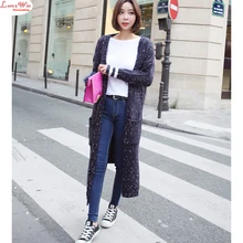Long Length Polka Dot Sweater Trench Wide Shoulder Modern Slim Knitwear Spring Autumn Outer Garment