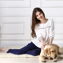 2016 spring summer leisure soft 100% cotton women sleep lounge set female modest comfortable elastic waist pajamas set