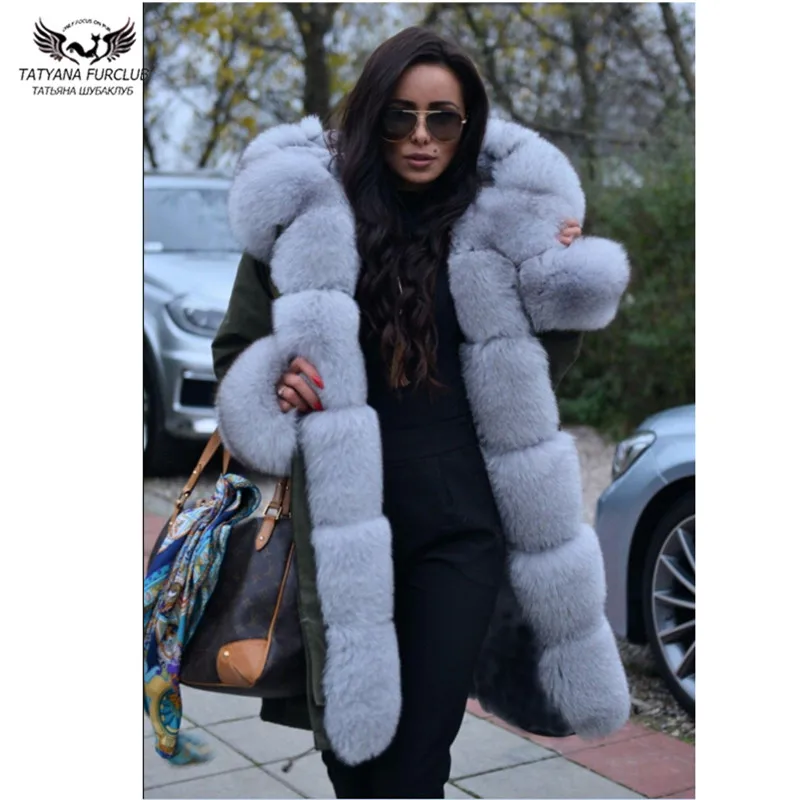 

Tatyana Furclub Real Fur Coat For Women Winter Jacket With Real Fox Fur Collar Parkas 2018 New Armygreen Tops Plus Size Jackets