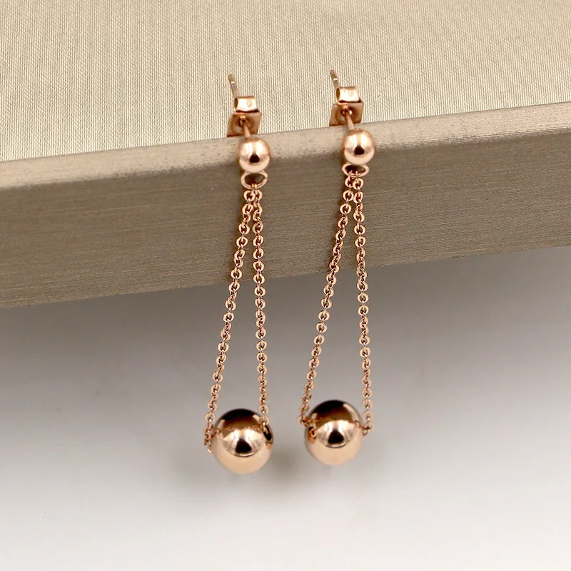 

Martick Personality Double Steel Boll Drop Earrings With Link Chain 316L Stainless Steel Drop Earrings For Woman Jewelry E21