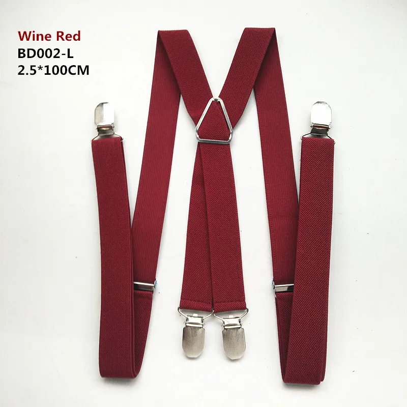 120 см длина сплошной цвет взрослые мужские подтяжки 2,5 см регулируемый эластичный ремень X-Back подтяжки для женщин рубашки остается BD002 - Цвет: Wine red-100cm