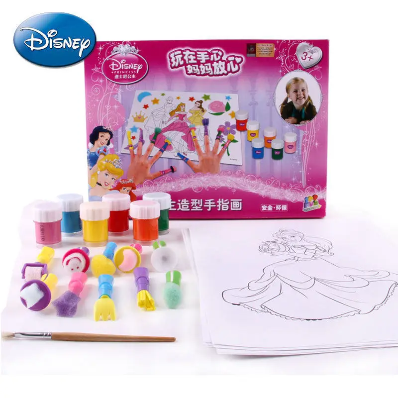 

Disney Princess kid toys finger painting set Children's drawing doodle non-toxic washable educational toys girl toys gift box
