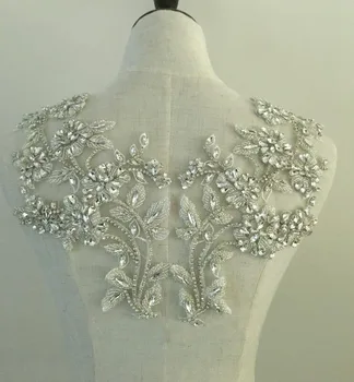 

Gorgeous Rhinestone Crystal Applique Pair For Bridal Accessories Wedding Dress Sash Haute Couture Costume Embellishment