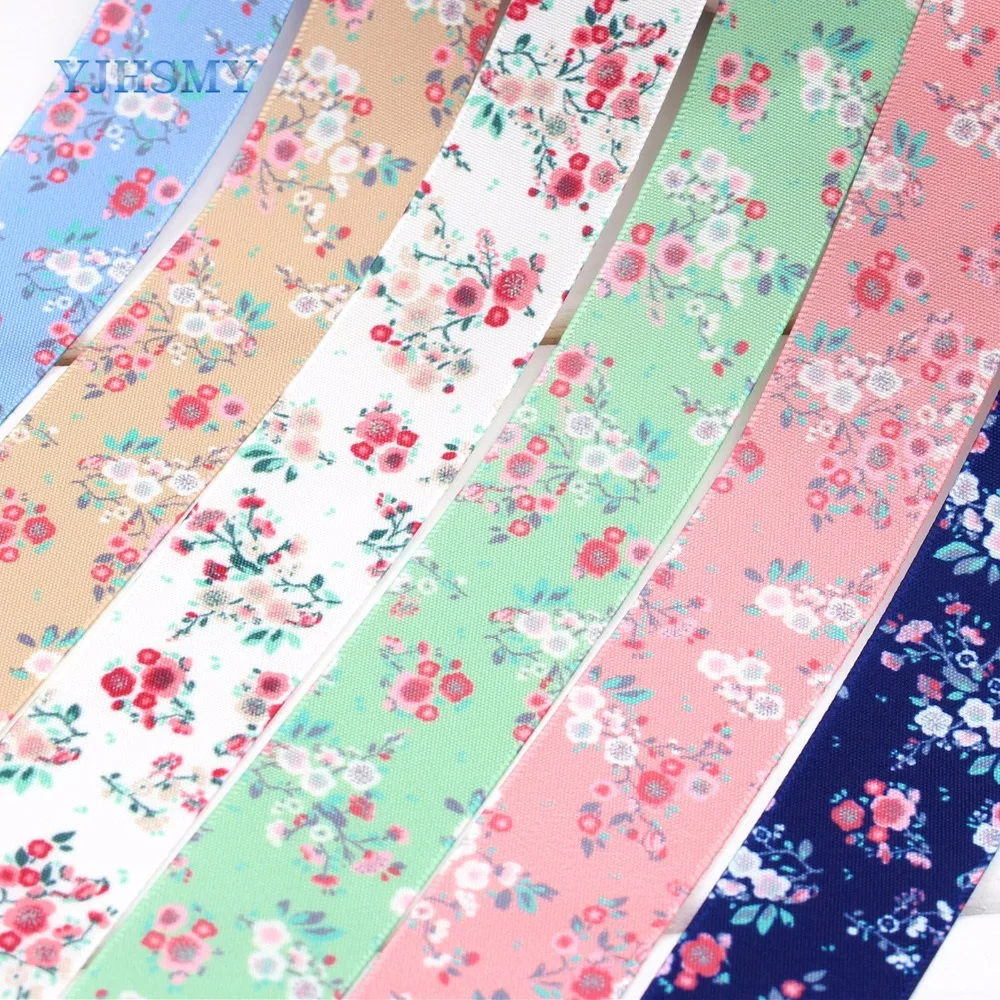 

1730641, 1" 25mm 10yard/lot Flower Printed grosgrain ribbon Wedding Accessories DIY handmade free shipping