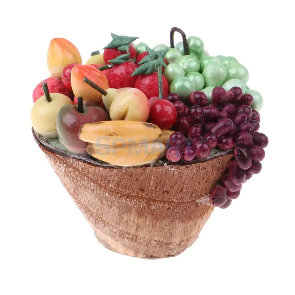 MagiDeal 1/12 Scale Miniature Fruit Platter in Wooden Plate for Dollhouse Tabel Kitchen Decor Children Pretend Play Toys