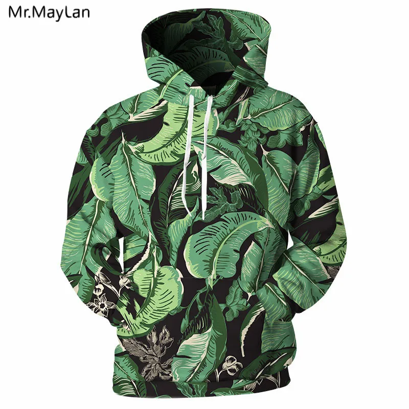 

New Design 3D Hoodie Male Green Leaf 3D Full Print Hip Hop Leisure Streetwear Hooded Sweatshirt Spring Unisex Hooded Tracksuits