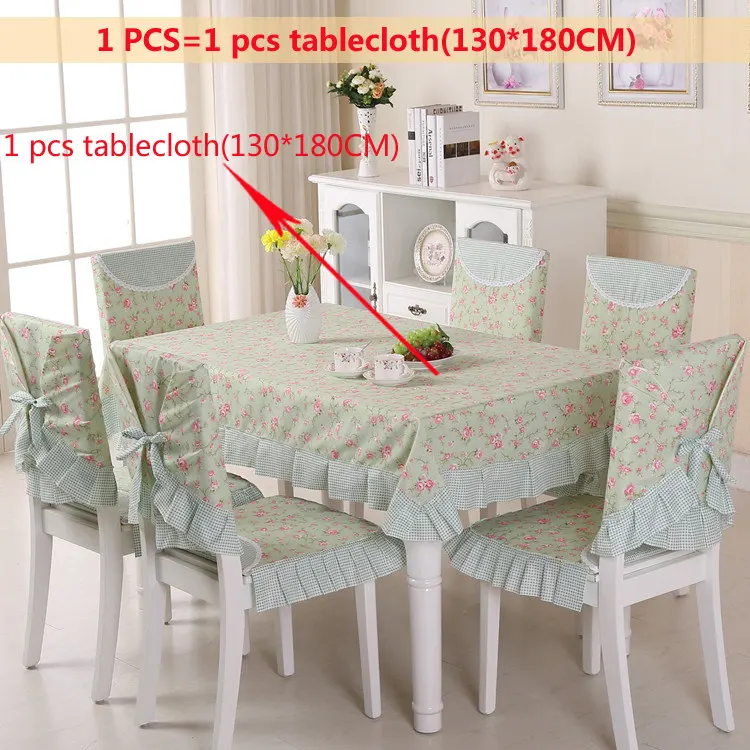 Print Dinning Tablecloth Cotton Cloth Fabric Table Cloth Chair Cover Chair Cushion Set Household Decoration Tea Table Cloth - Цвет: Green 1pcs-130x180cm