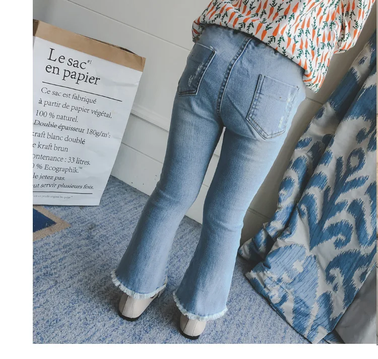 Весенние модные новые джинсы для маленьких девочек, детские штаны с эластичной резинкой на талии, Повседневные детские брюки с прорезями, летние джинсовые штаны, XL144