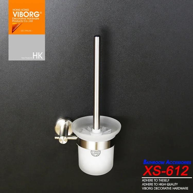 VIBORG Deluxe SUS304 Stainless Steel Wall Mount Mounted Toilet Brush set With Tempered Glass Cup Holder
