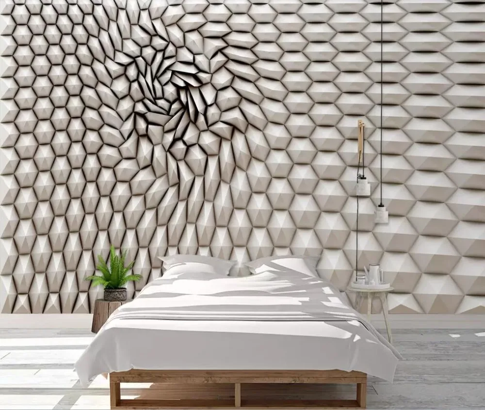 

3D concave and convex geometric metope space living room sofa background wall painting